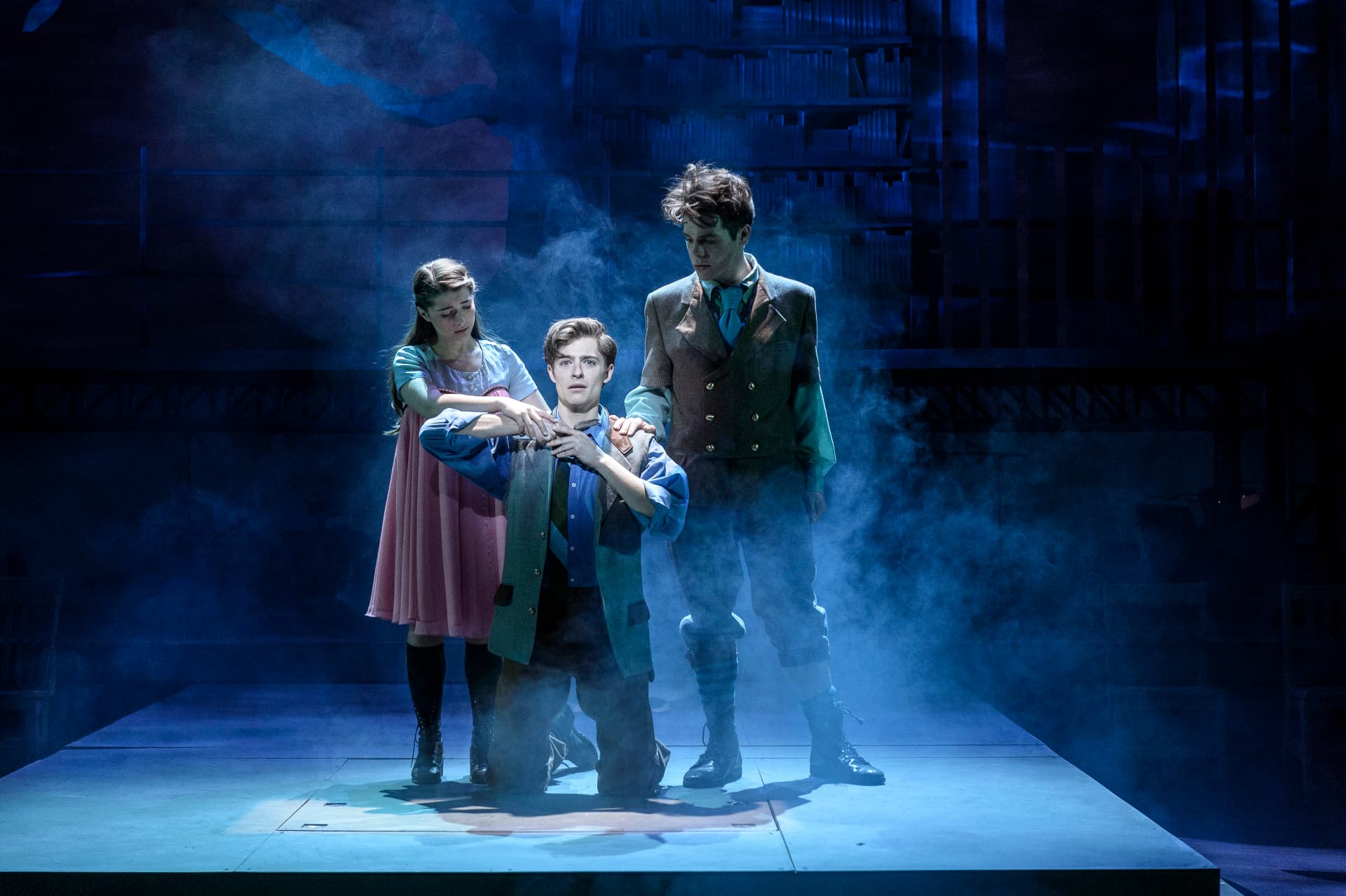 Spring Awakening — Wendla, Melchior and Moritz in haze and blue light